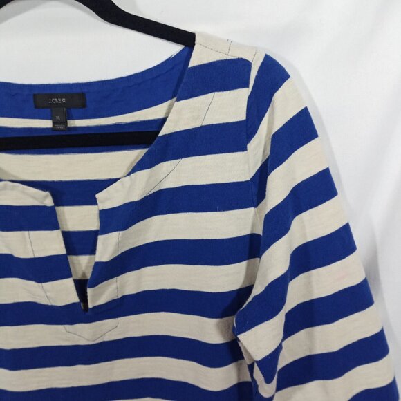 J Crew Womens Tunic Dress Size XL 100% Cotton Blue White Striped 3/4 Sleeve - Picture 8 of 8
